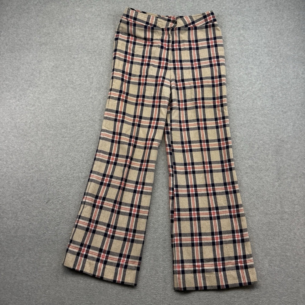 Vintage 70s Pants Wool Plaid Preppy Bell Bottom Mod Multicolor Talon Sz. 30x31"